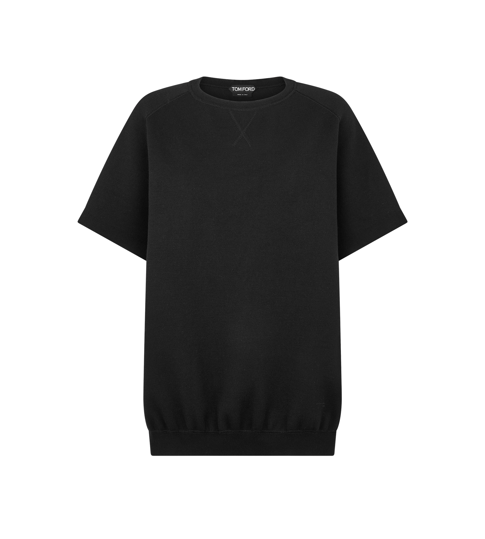 SCULPTURAL MERINO INTERLOCK BLEND OVERSIZED RAGLAN SLEEVE T-SHIRT WITH TONAL TF EMBROIDERED LOGO