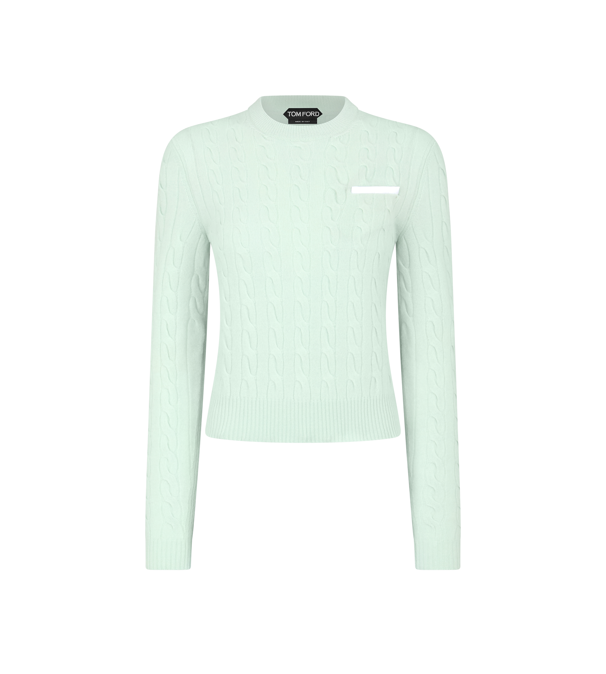 SHRUNKEN CREWNECK FINE MERINO KNIT WITH CONTRAST POCKET DETAIL