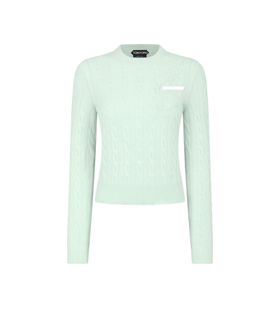 SHRUNKEN CREWNECK FINE MERINO KNIT WITH CONTRAST POCKET DETAIL