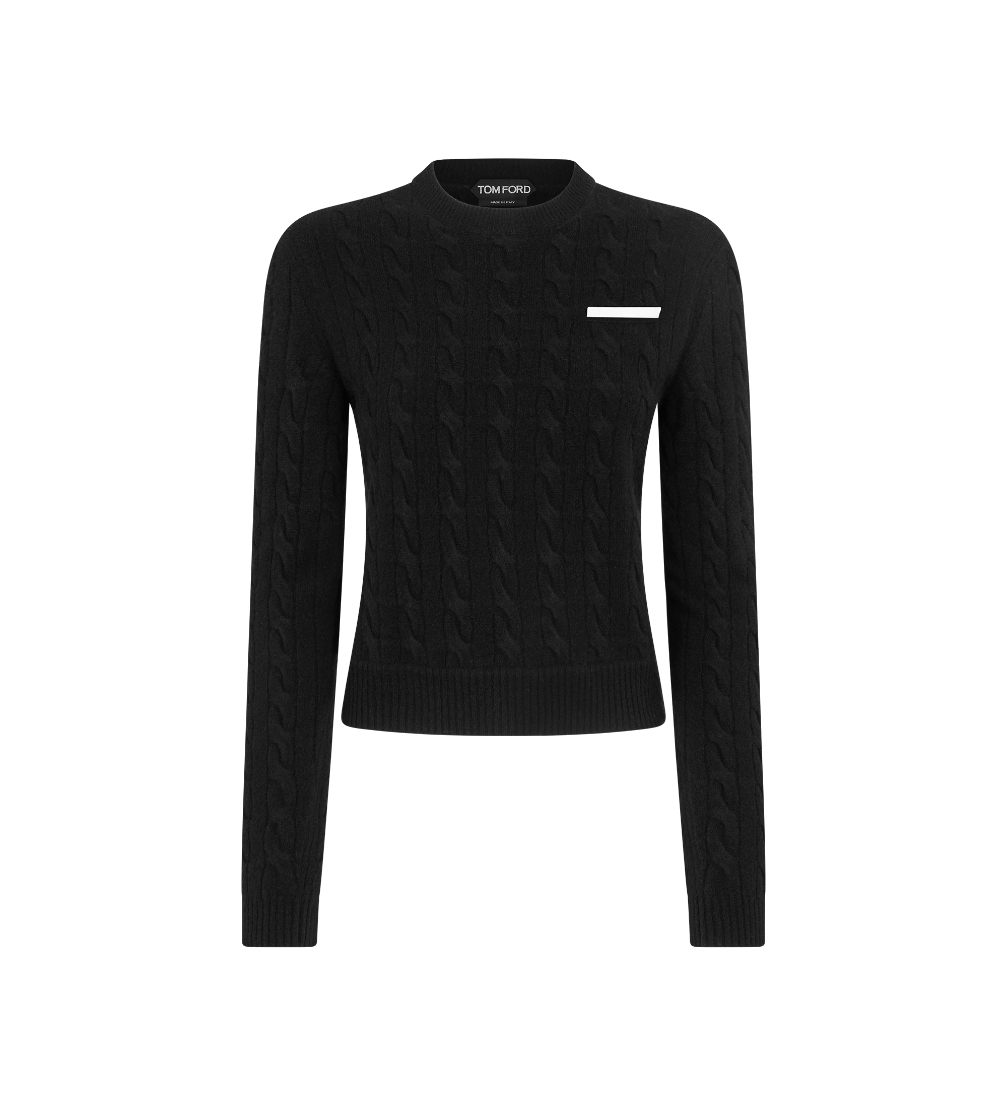SHRUNKEN CREWNECK FINE MERINO KNIT WITH CONTRAST POCKET DETAIL