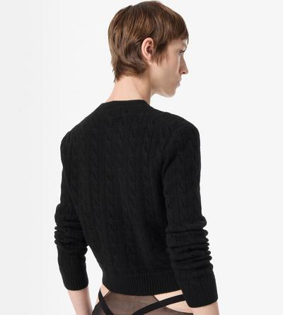 SHRUNKEN CREWNECK FINE MERINO KNIT WITH CONTRAST POCKET DETAIL image number 3