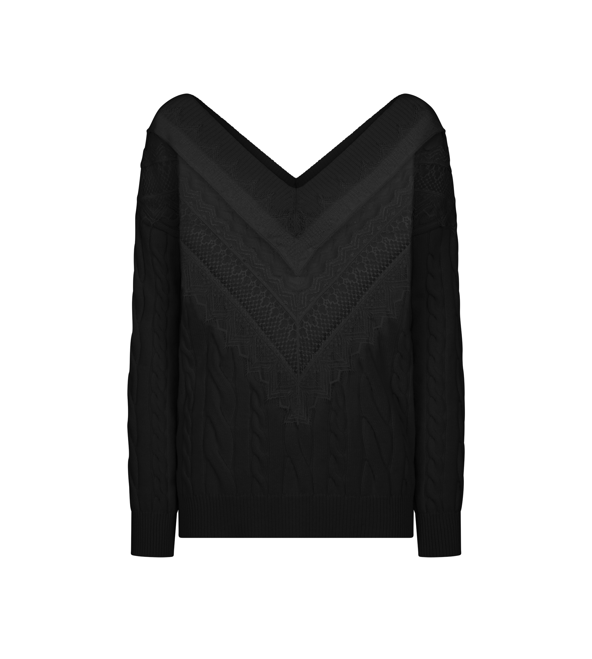 SCULPTURAL MERINO CABLE KNIT AND LACE CRICKET JUMPER