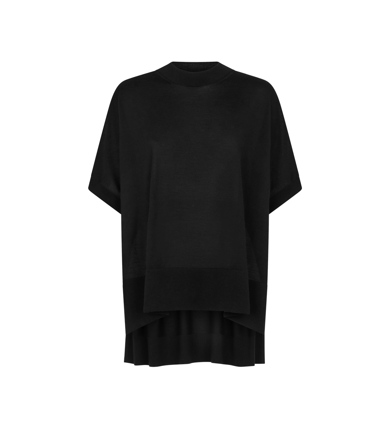 TOM FORD  BLACK T-SHIRT OVERSIZE &Agrave; COL ROND AVEC FENTES LAT&Eacute;RALES EN MAILLE EXTRA FINE DE CACHEMIRE ET SOIE