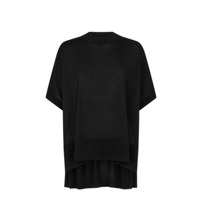T-SHIRT OVERSIZE &Agrave; COL ROND AVEC FENTES LAT&Eacute;RALES EN MAILLE EXTRA FINE DE CACHEMIRE ET SOIE