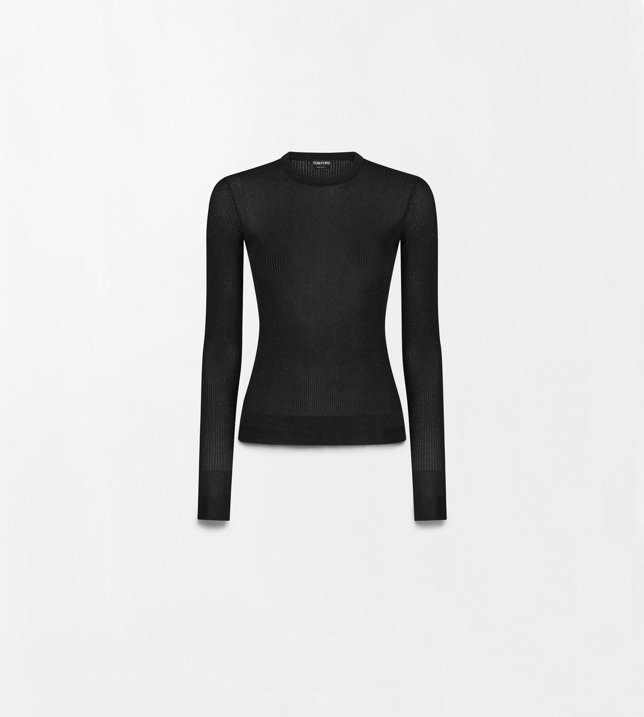 TOM FORD VISCOSE BLACK LUREX VISCOSE RIB WITH MICRO SEQUINS LONG SLEEVE CREWNECK