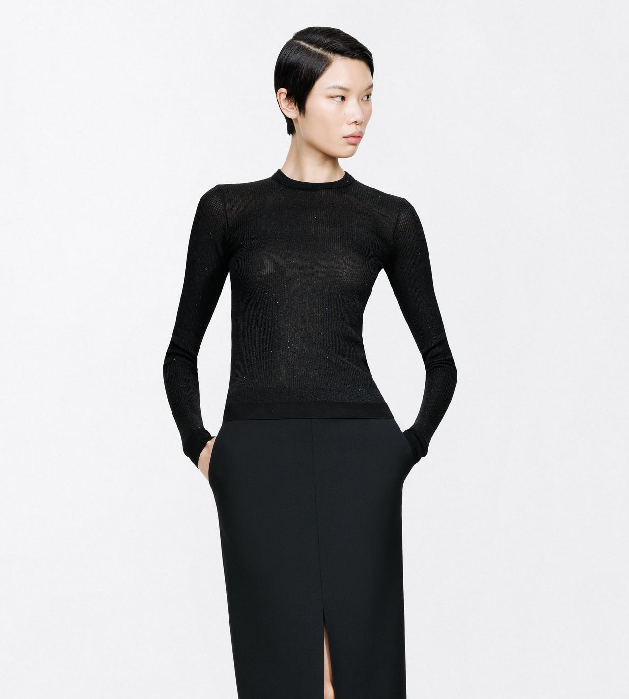 TOM FORD VISCOSE BLACK LUREX VISCOSE RIB WITH MICRO SEQUINS LONG SLEEVE CREWNECK