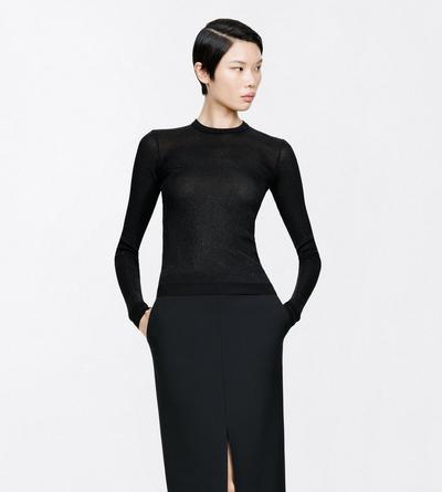 TOM FORD VISCOSE BLACK LUREX VISCOSE RIB WITH MICRO SEQUINS LONG SLEEVE CREWNECK