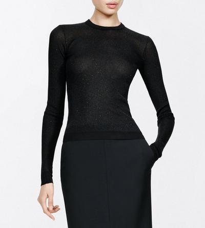 TOM FORD VISCOSE BLACK LUREX VISCOSE RIB WITH MICRO SEQUINS LONG SLEEVE CREWNECK