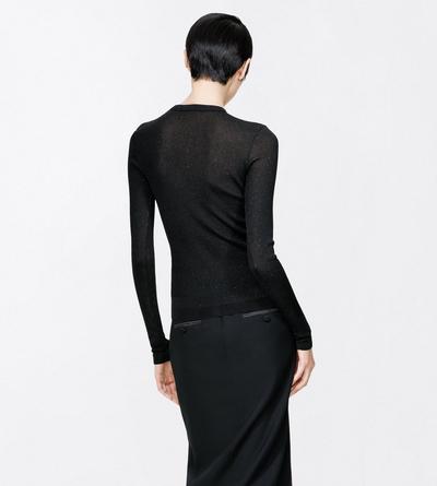 TOM FORD VISCOSE BLACK LUREX VISCOSE RIB WITH MICRO SEQUINS LONG SLEEVE CREWNECK