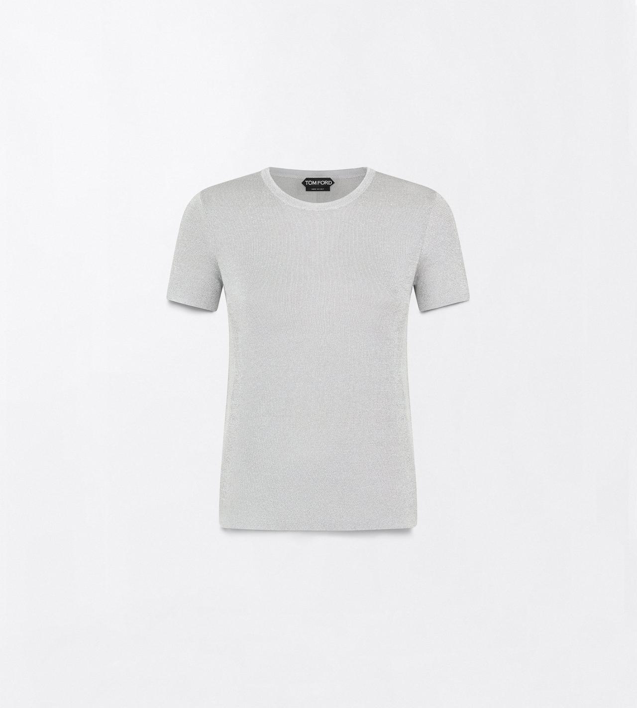 TOM FORD VISCOSE BLEND SILVER METALLIC KNIT BOXY MICRO T-SHIRT