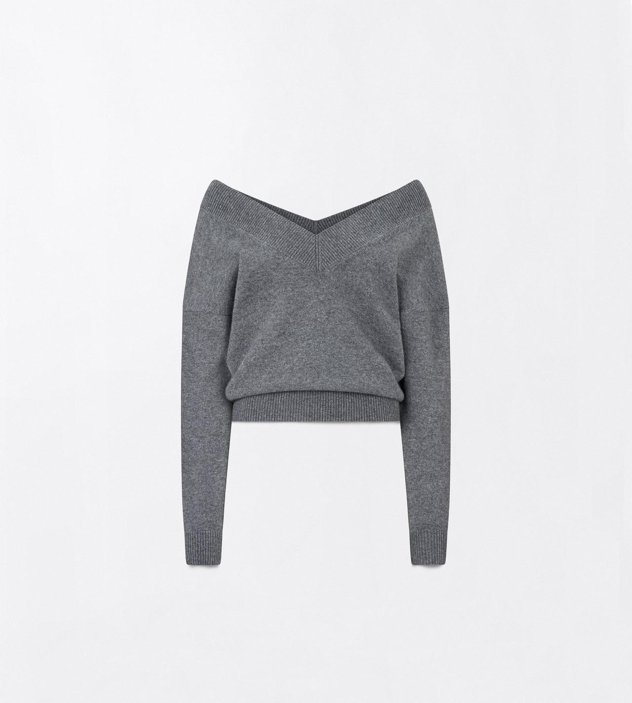 TOM FORD CASHMERE LIGHT CHARCOAL CASHMERE OFF THE SHOULDER V-NECK TOP