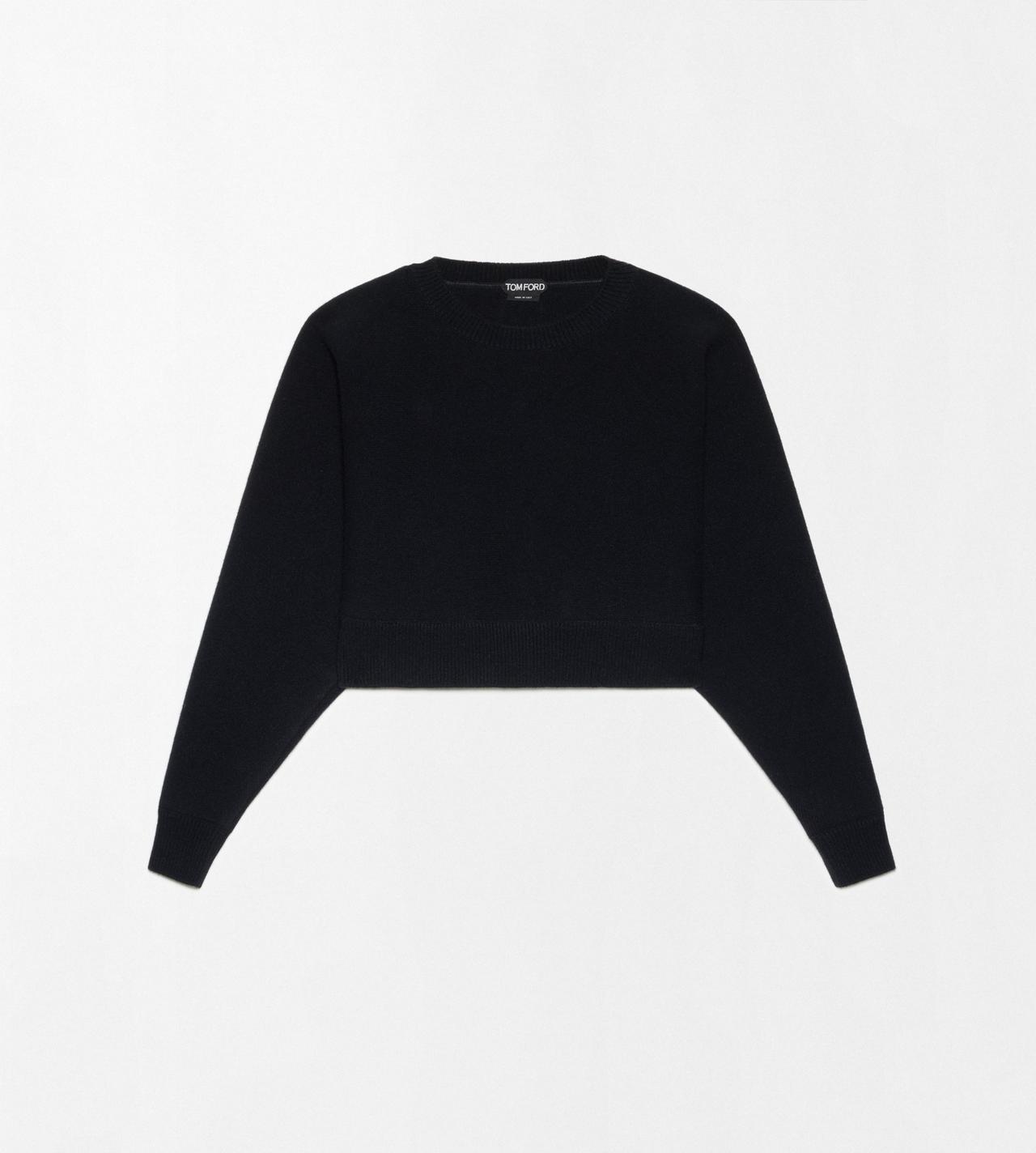 TOM FORD WOOL CASHMERE BLEND BLACK SCULPTURAL WOOL CASHMERE CREWNECK CROPPED KNIT