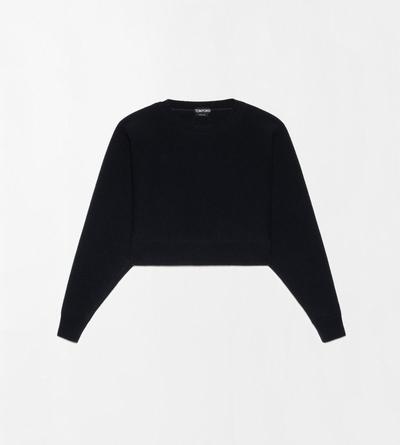 SCULPTURAL WOOL CASHMERE CREWNECK CROPPED KNIT