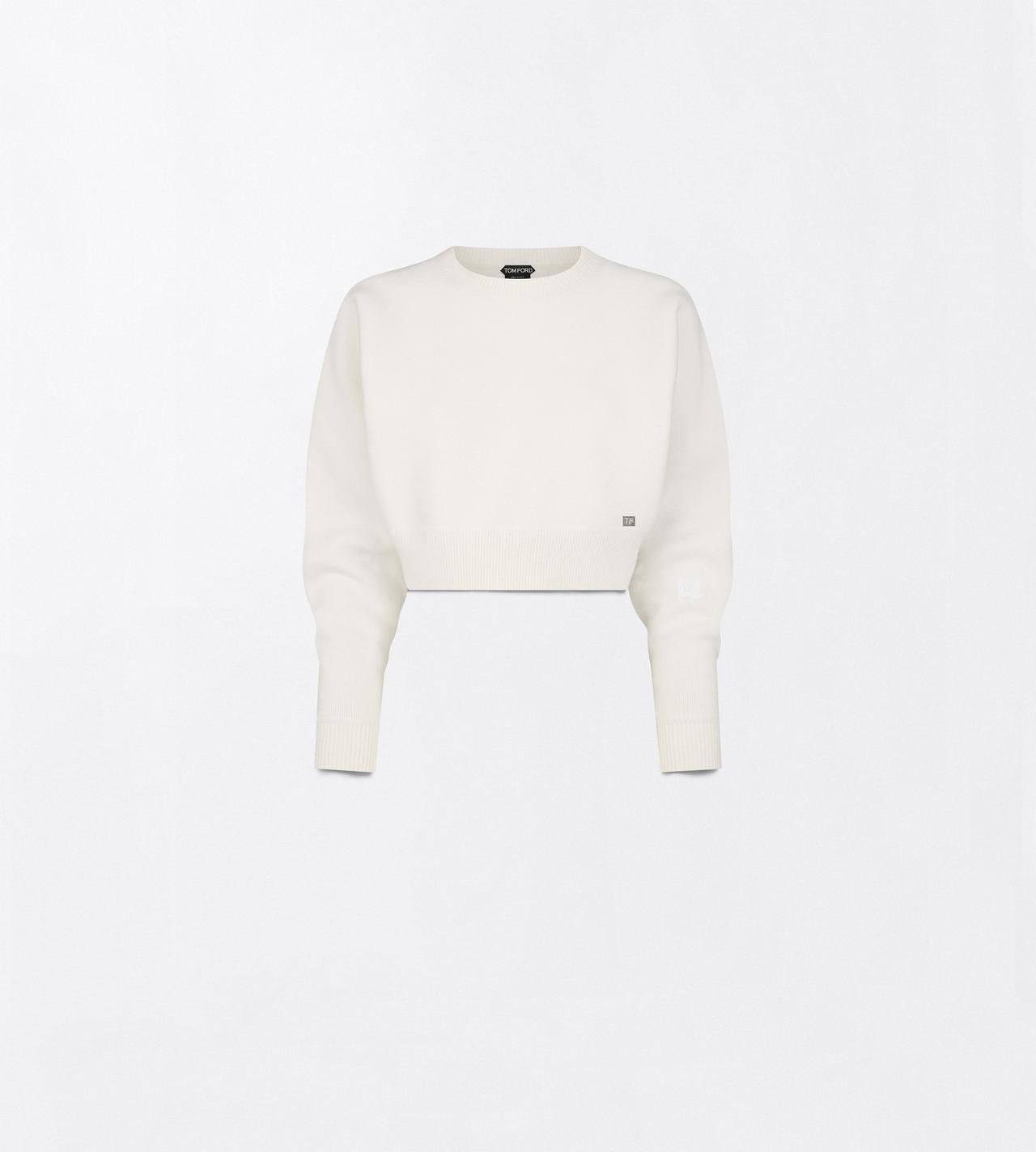 TOM FORD WOOL CASHMERE BLEND IVORY SCULPTURAL WOOL CASHMERE CREWNECK CROPPED KNIT
