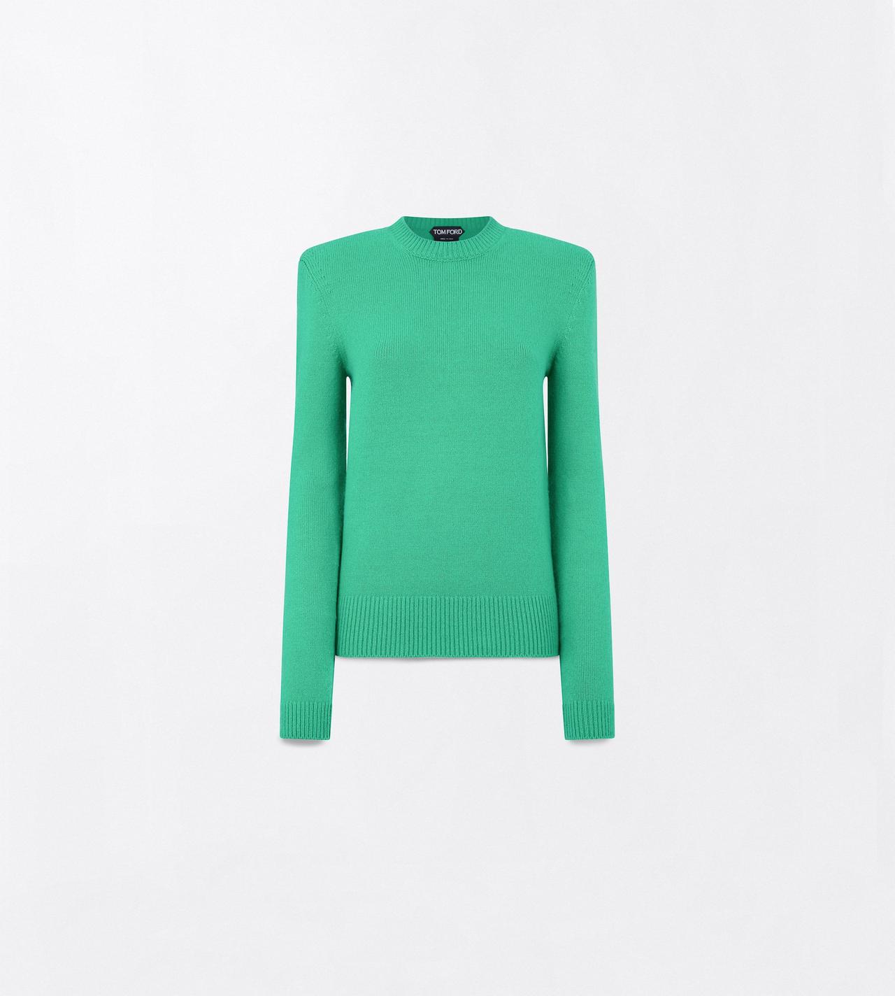 TOM FORD CASHMERE COTTON BLEND BRIGHT GREEN COTTON CASHMERE CREWNECK KNIT WITH STRUCTURED SHOULDERS