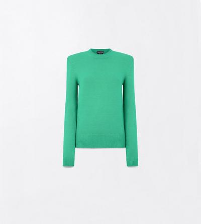 TOM FORD CASHMERE COTTON BLEND BRIGHT GREEN COTTON CASHMERE CREWNECK KNIT WITH STRUCTURED SHOULDERS