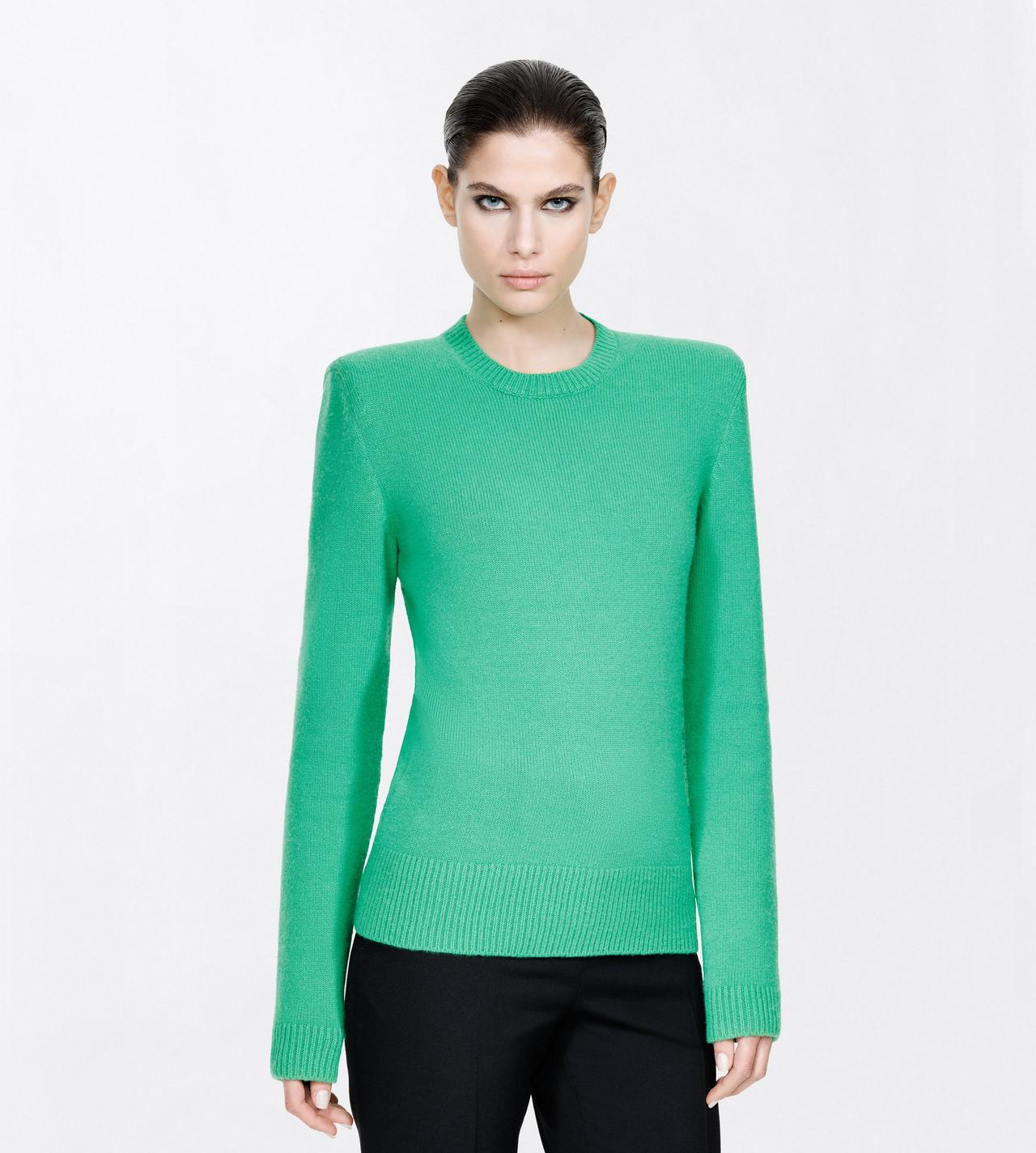 TOM FORD CASHMERE COTTON BLEND BRIGHT GREEN COTTON CASHMERE CREWNECK KNIT WITH STRUCTURED SHOULDERS