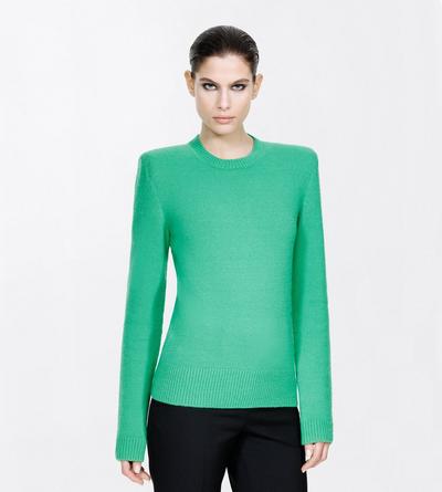 TOM FORD CASHMERE COTTON BLEND BRIGHT GREEN COTTON CASHMERE CREWNECK KNIT WITH STRUCTURED SHOULDERS