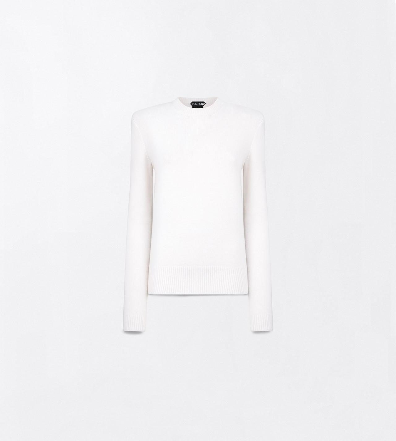 TOM FORD CASHMERE COTTON BLEND IVORY COTTON CASHMERE CREWNECK KNIT WITH STRUCTURED SHOULDERS