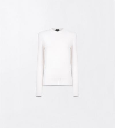 TOM FORD CASHMERE COTTON BLEND IVORY COTTON CASHMERE CREWNECK KNIT WITH STRUCTURED SHOULDERS