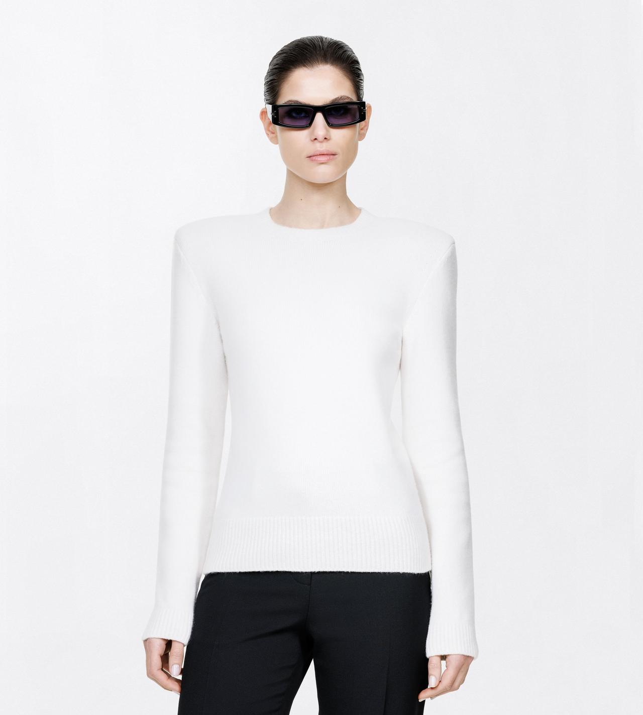 TOM FORD CASHMERE COTTON BLEND IVORY COTTON CASHMERE CREWNECK KNIT WITH STRUCTURED SHOULDERS