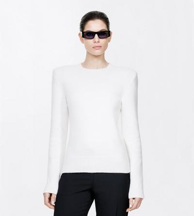 TOM FORD CASHMERE COTTON BLEND IVORY COTTON CASHMERE CREWNECK KNIT WITH STRUCTURED SHOULDERS