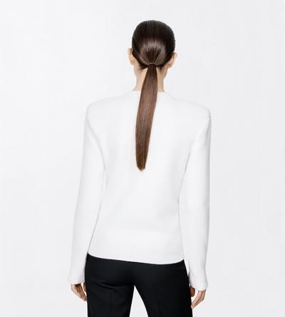 TOM FORD CASHMERE COTTON BLEND IVORY COTTON CASHMERE CREWNECK KNIT WITH STRUCTURED SHOULDERS