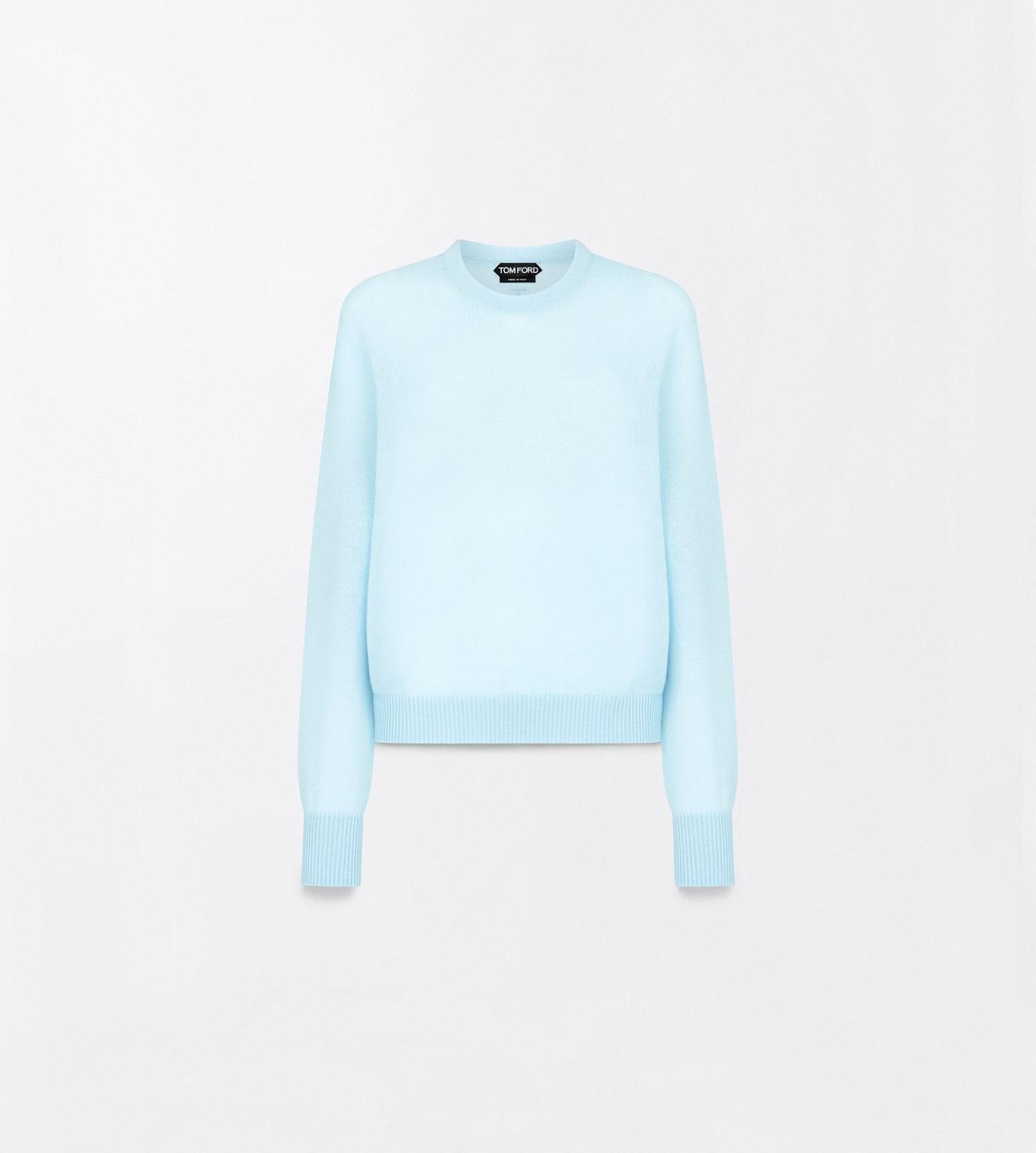 TOM FORD CASHMERE AQUA BLUE SEAMLESS CASHMERE ASYMMETRIC CREWNECK KNIT