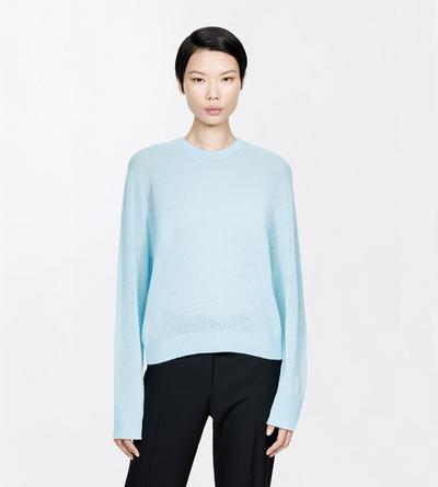 TOM FORD CASHMERE AQUA BLUE SEAMLESS CASHMERE ASYMMETRIC CREWNECK KNIT