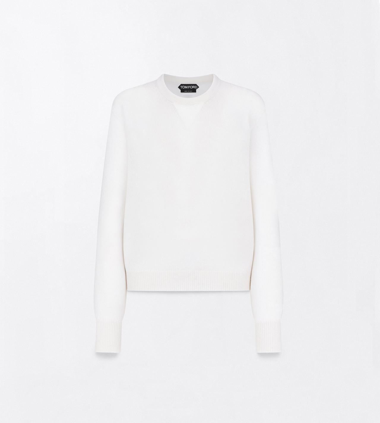 TOM FORD CASHMERE OPTICAL WHITE TRICOT ASYM&Eacute;TRIQUE &Agrave; COL ROND SANS COUTURES EN CACHEMIRE
