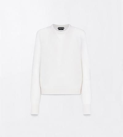 TOM FORD CASHMERE OPTICAL WHITE TRICOT ASYM&Eacute;TRIQUE &Agrave; COL ROND SANS COUTURES EN CACHEMIRE