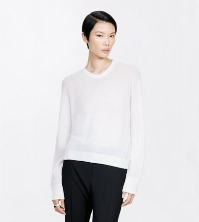 TOM FORD CASHMERE OPTICAL WHITE TRICOT ASYM&Eacute;TRIQUE &Agrave; COL ROND SANS COUTURES EN CACHEMIRE