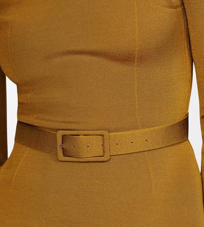TOM FORD VISCOSE BLEND OLIVINE GREEN LONG SLEEVE FITTED CREWNECK WITH SHAPING DETAILS AND SELF BELT