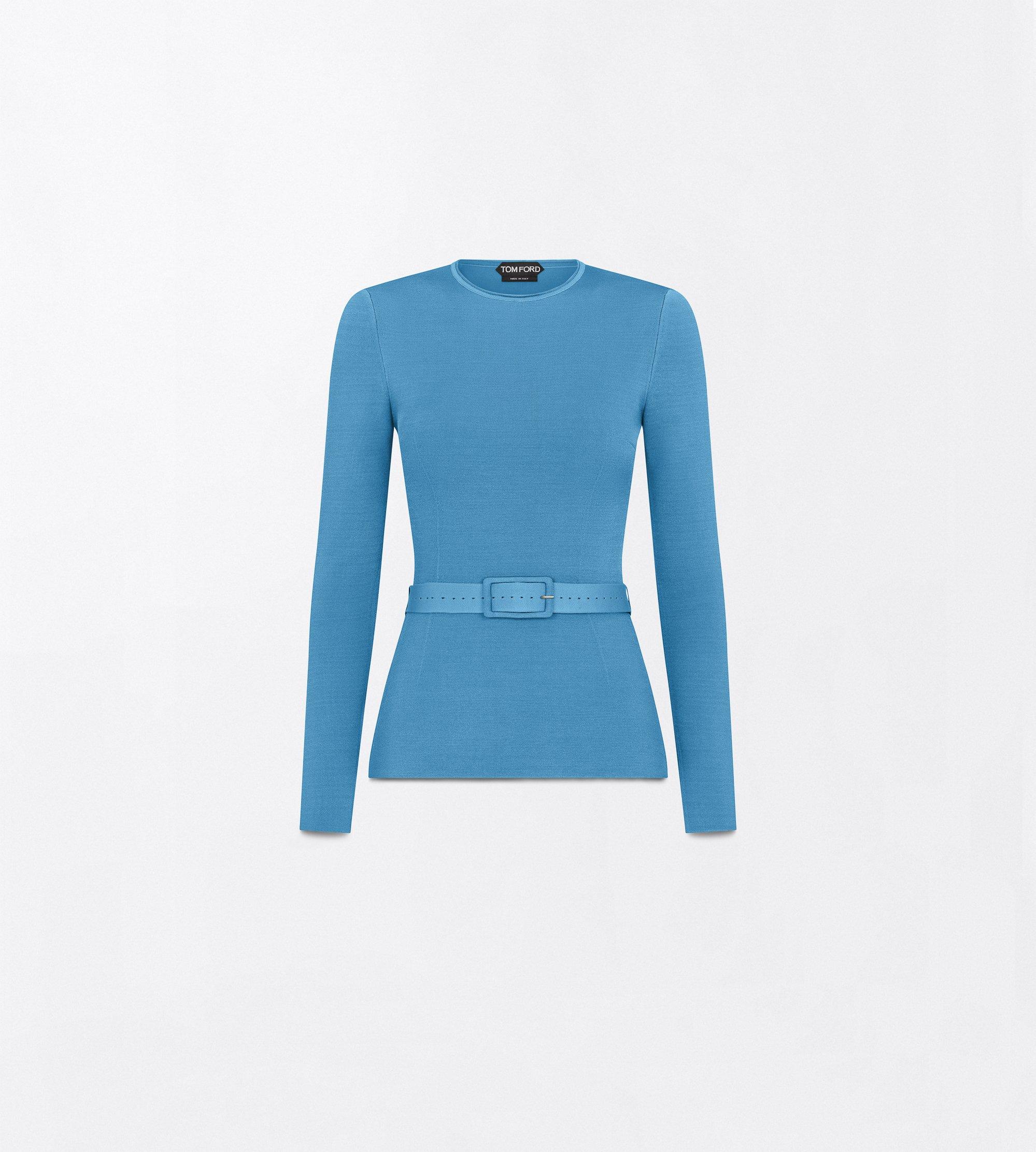 LONG SLEEVE FITTED CREWNECK WITH SHAPING DETAILS AND SELF BELT