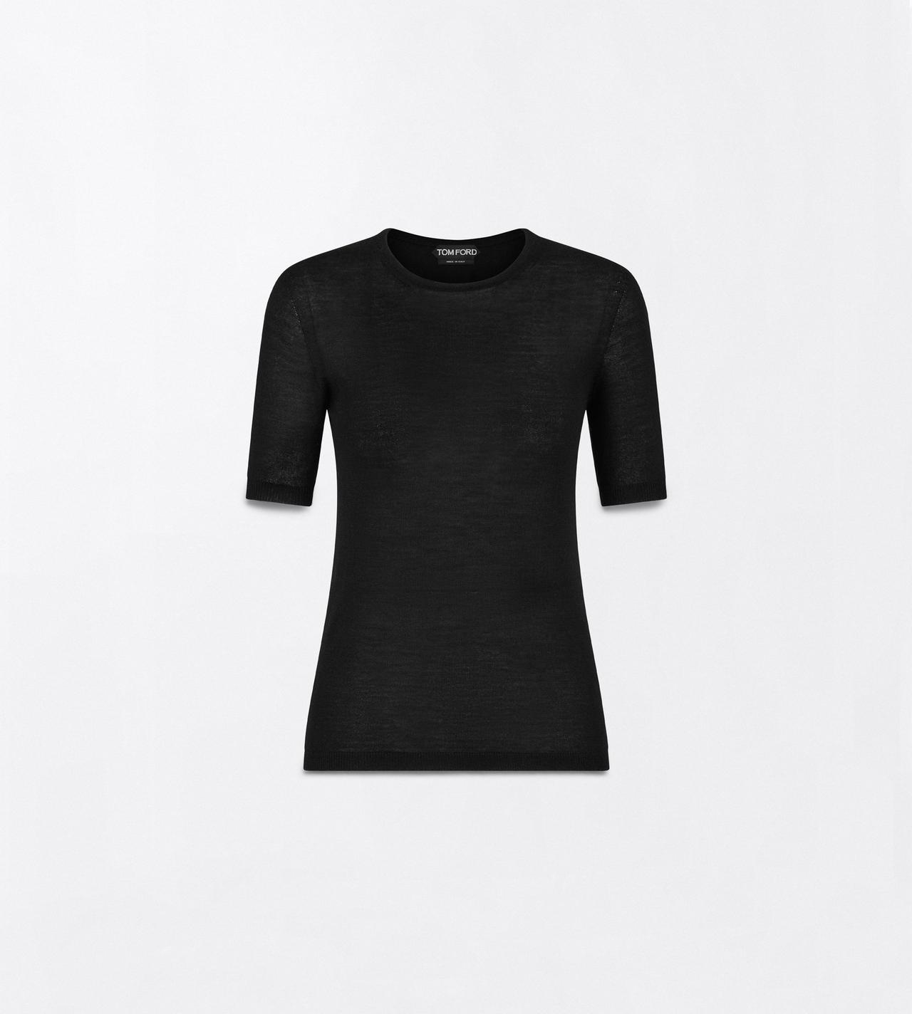 TOM FORD CASHMERE BLACK SEAMLESS FEATHERWEIGHT CASHMERE CREWNECK T-SHIRT