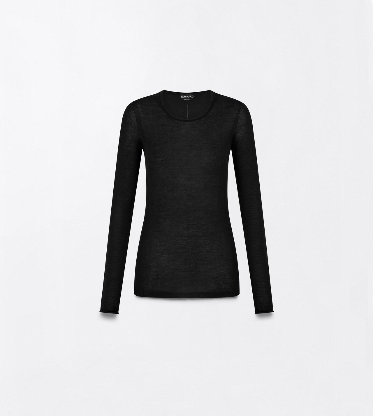 TOM FORD CASHMERE BLACK SEAMLESS FEATHERWEIGHT CASHMERE LONG SLEEVE CREWNECK T-SHIRT
