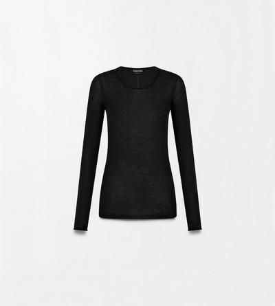TOM FORD CASHMERE BLACK SEAMLESS FEATHERWEIGHT CASHMERE LONG SLEEVE CREWNECK T-SHIRT