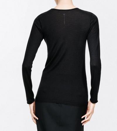TOM FORD CASHMERE BLACK T-SHIRT &Agrave; MANCHES LONGUES ET COL ROND SANS COUTURES EN CACHEMIRE L&Eacute;GER