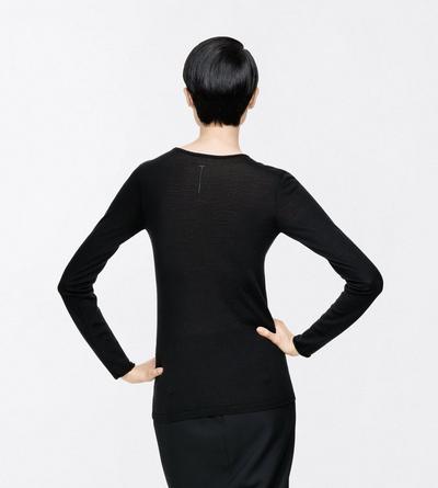 TOM FORD CASHMERE BLACK T-SHIRT &Agrave; MANCHES LONGUES ET COL ROND SANS COUTURES EN CACHEMIRE L&Eacute;GER