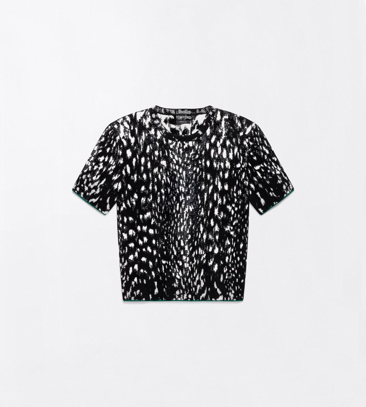 TOM FORD VELVET BLACK&WHITE + GREEN LYNX JACQUARD VELVET CREWNECK T-SHIRT