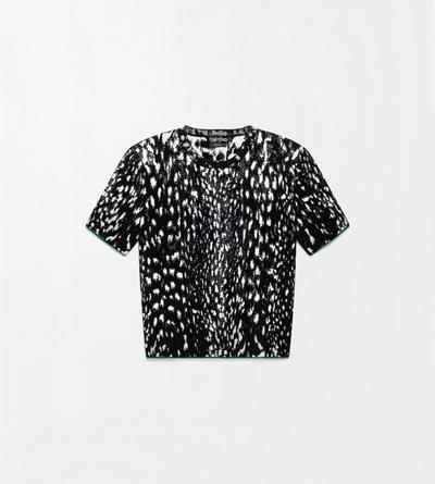 TOM FORD VELVET BLACK&WHITE + GREEN LYNX JACQUARD VELVET CREWNECK T-SHIRT