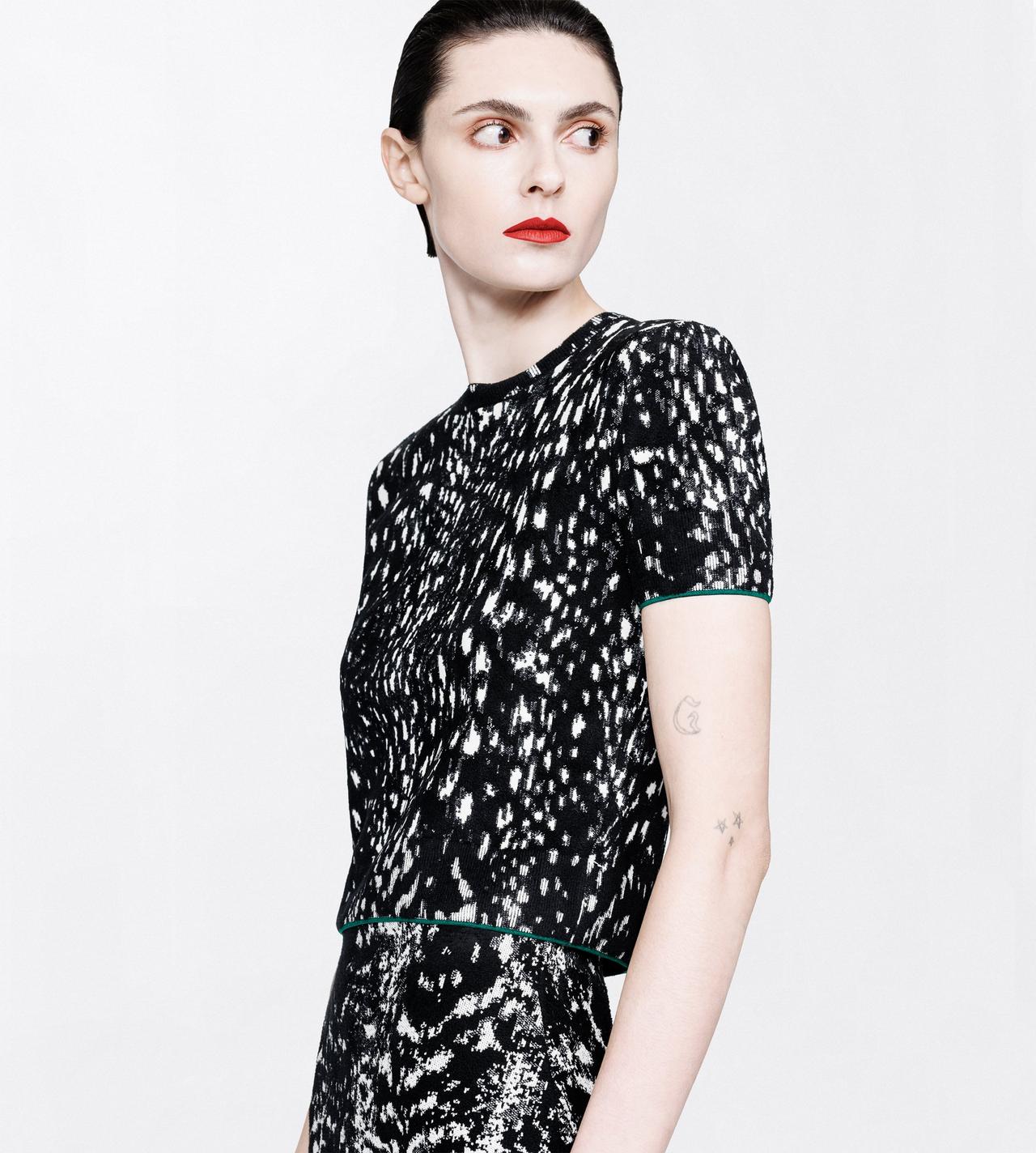 TOM FORD VELVET BLACK&WHITE + GREEN LYNX JACQUARD VELVET CREWNECK T-SHIRT