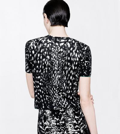TOM FORD VELVET BLACK&WHITE + GREEN LYNX JACQUARD VELVET CREWNECK T-SHIRT