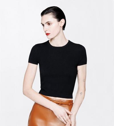 TOM FORD CASHMERE BLACK VINTAGE WASHED CASHMERE SHRUNKEN CREWNECK T-SHIRT