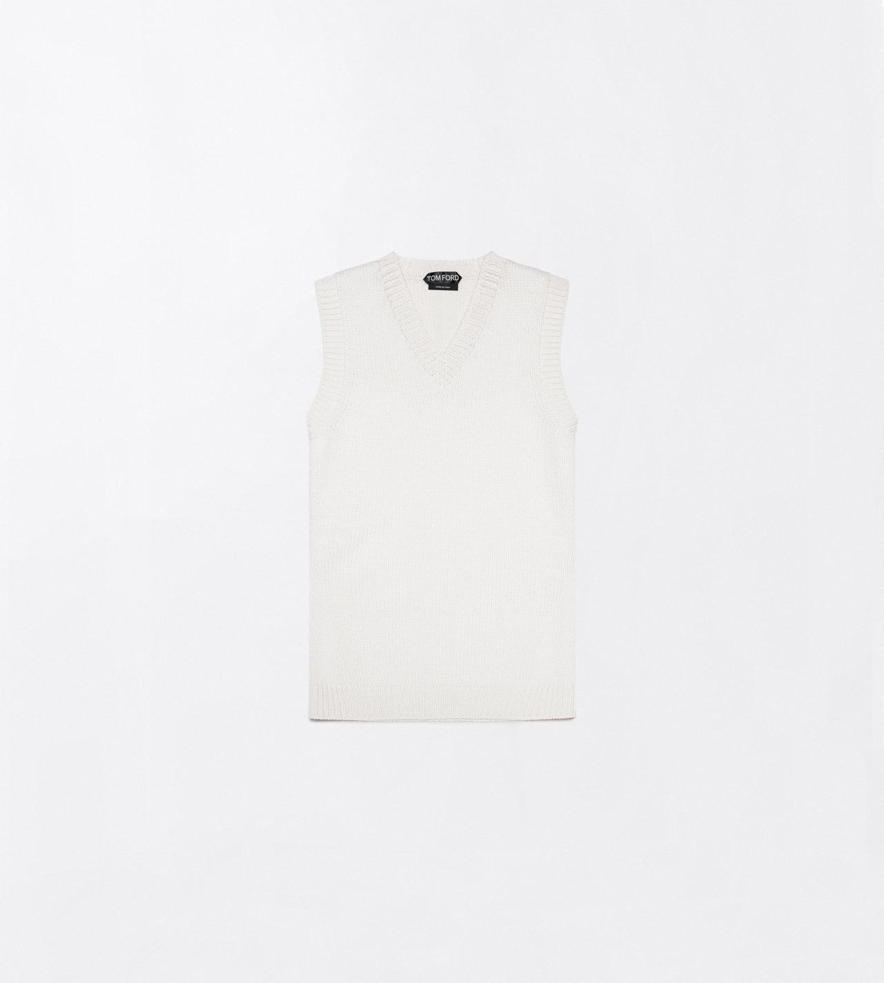TOM FORD WOOL BLEND IVORY VINTAGE WASHED WOOL BLEND SHRUNKEN V-NECK VEST