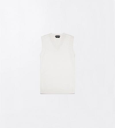 TOM FORD WOOL BLEND IVORY VINTAGE WASHED WOOL BLEND SHRUNKEN V-NECK VEST