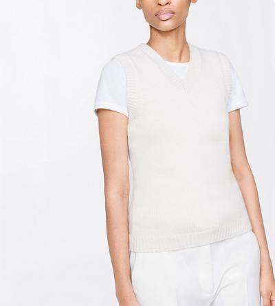 TOM FORD WOOL BLEND IVORY VINTAGE WASHED WOOL BLEND SHRUNKEN V-NECK VEST