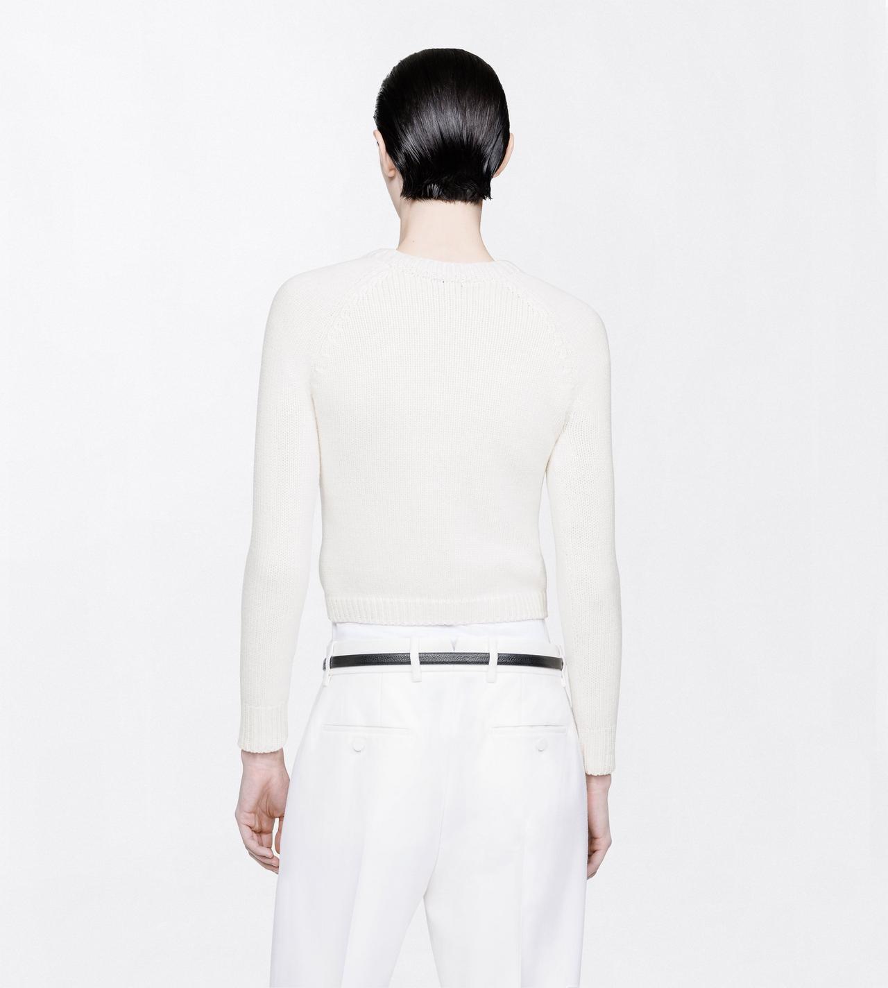 TOM FORD WOOL BLEND IVORY VINTAGE WASHED WOOL BLEND SHRUNKEN V-NECK KNIT WITH RAGLAN SLEEVE
