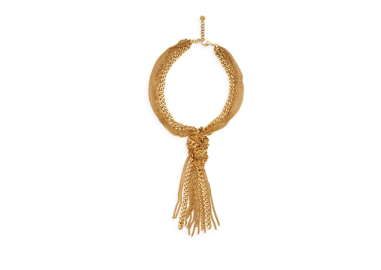 ALUMINUM AND BRASS KNOTTED CHAINS FRINGE NECKLACE image number 0