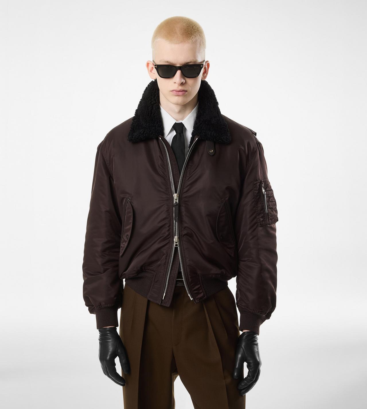 NYLON SHEARLING COLLAR FLIGHT BOMBER image number 2
